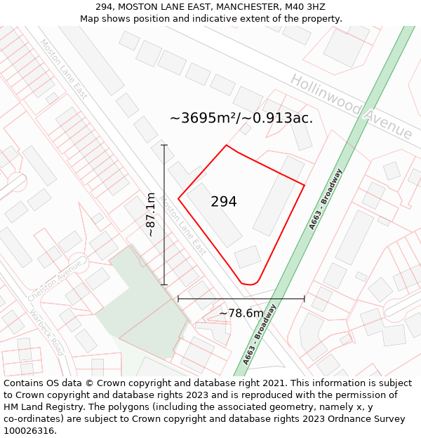 294, MOSTON LANE EAST, MANCHESTER, M40 3HZ: Plot and title map