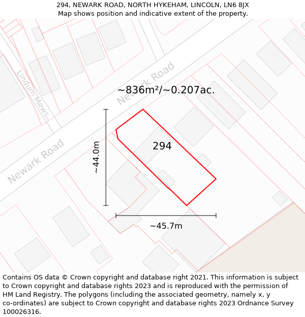 294, NEWARK ROAD, NORTH HYKEHAM, LINCOLN, LN6 8JX: Plot and title map