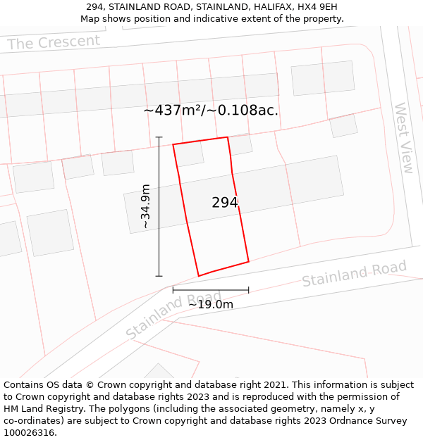 294, STAINLAND ROAD, STAINLAND, HALIFAX, HX4 9EH: Plot and title map