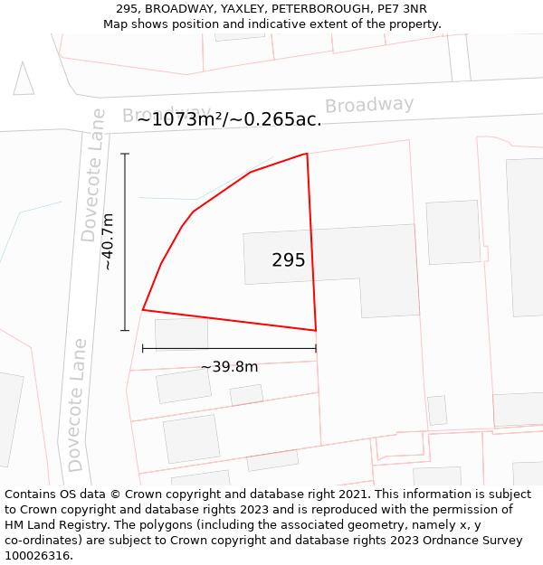 295, BROADWAY, YAXLEY, PETERBOROUGH, PE7 3NR: Plot and title map