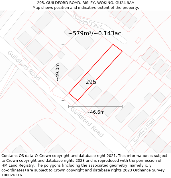 295, GUILDFORD ROAD, BISLEY, WOKING, GU24 9AA: Plot and title map