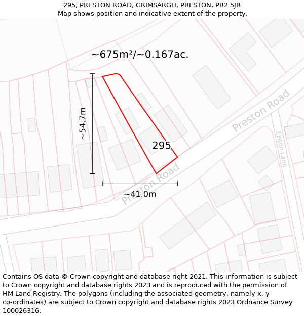 295, PRESTON ROAD, GRIMSARGH, PRESTON, PR2 5JR: Plot and title map