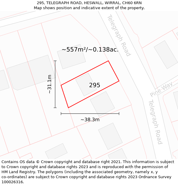 295, TELEGRAPH ROAD, HESWALL, WIRRAL, CH60 6RN: Plot and title map