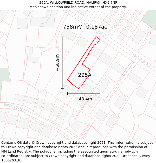 295A, WILLOWFIELD ROAD, HALIFAX, HX2 7NF: Plot and title map