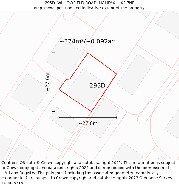 295D, WILLOWFIELD ROAD, HALIFAX, HX2 7NF: Plot and title map