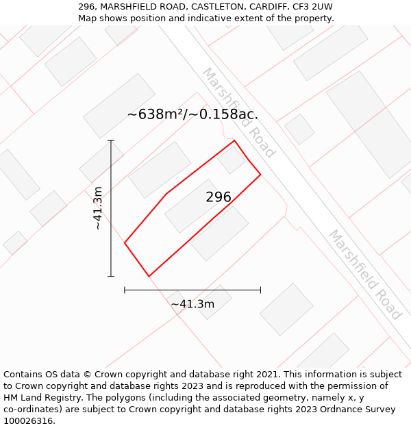 296, MARSHFIELD ROAD, CASTLETON, CARDIFF, CF3 2UW: Plot and title map