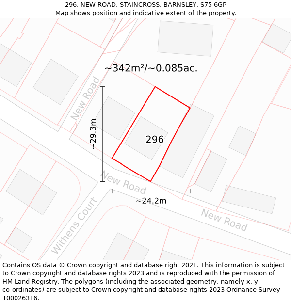 296, NEW ROAD, STAINCROSS, BARNSLEY, S75 6GP: Plot and title map