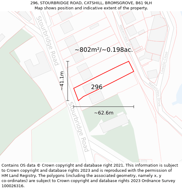 296, STOURBRIDGE ROAD, CATSHILL, BROMSGROVE, B61 9LH: Plot and title map