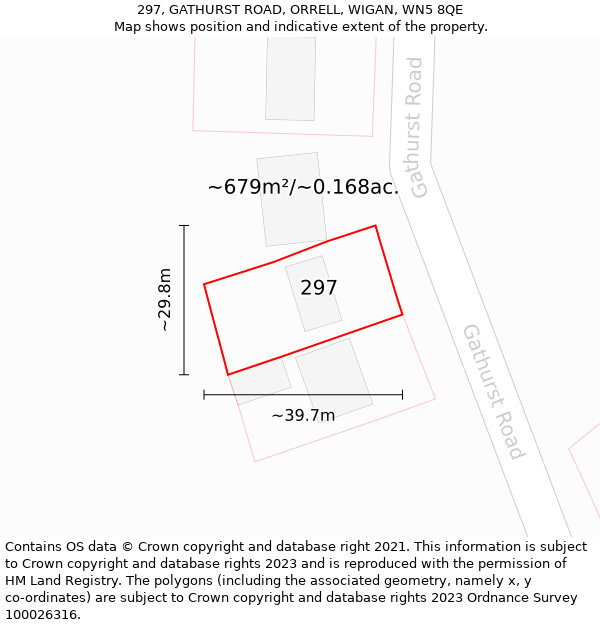 297, GATHURST ROAD, ORRELL, WIGAN, WN5 8QE: Plot and title map