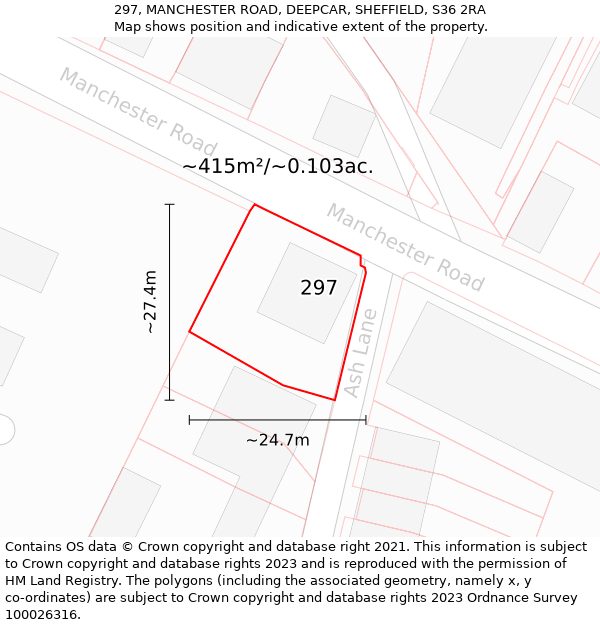 297, MANCHESTER ROAD, DEEPCAR, SHEFFIELD, S36 2RA: Plot and title map