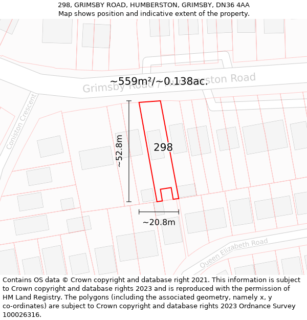 298, GRIMSBY ROAD, HUMBERSTON, GRIMSBY, DN36 4AA: Plot and title map