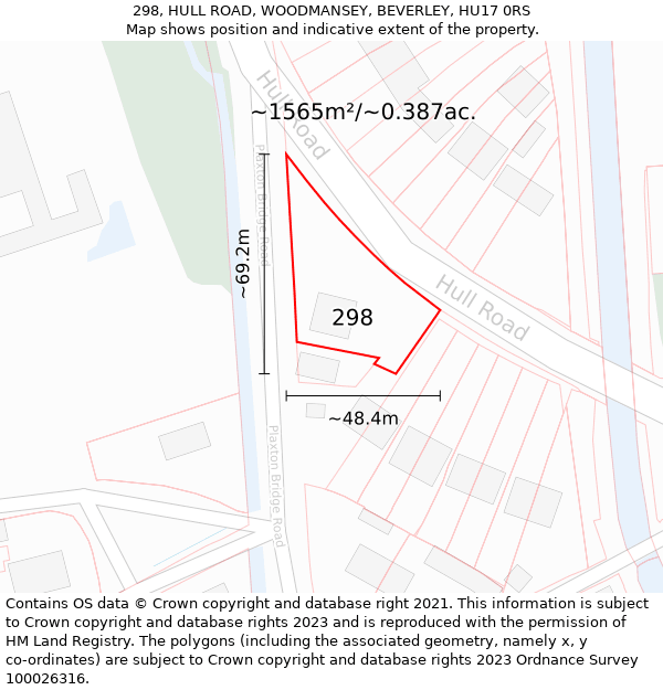 298, HULL ROAD, WOODMANSEY, BEVERLEY, HU17 0RS: Plot and title map