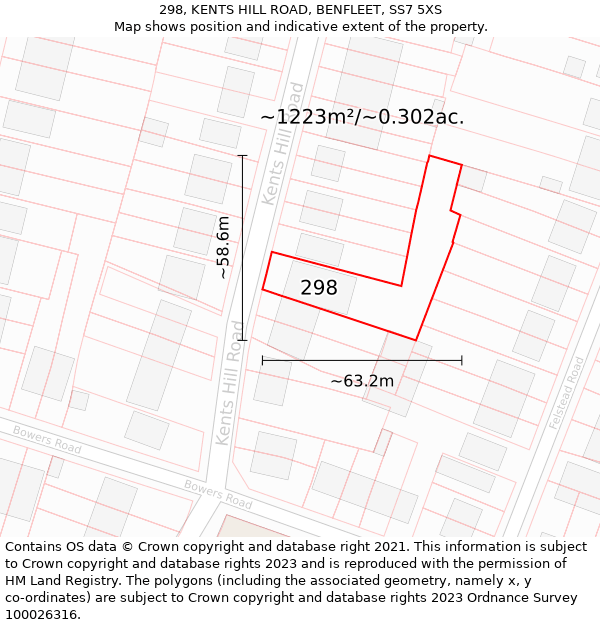 298, KENTS HILL ROAD, BENFLEET, SS7 5XS: Plot and title map