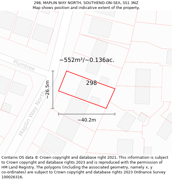 298, MAPLIN WAY NORTH, SOUTHEND-ON-SEA, SS1 3NZ: Plot and title map