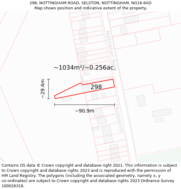 298, NOTTINGHAM ROAD, SELSTON, NOTTINGHAM, NG16 6AD: Plot and title map