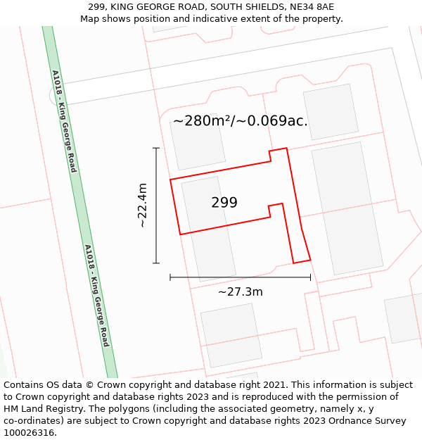 299, KING GEORGE ROAD, SOUTH SHIELDS, NE34 8AE: Plot and title map