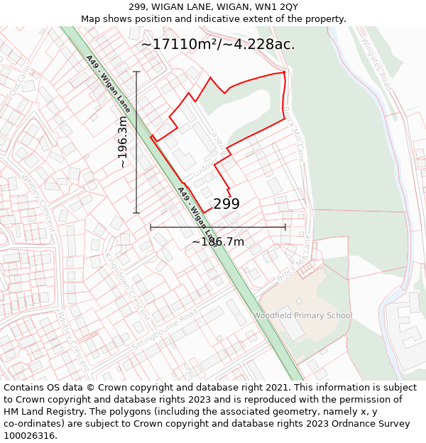 299, WIGAN LANE, WIGAN, WN1 2QY: Plot and title map