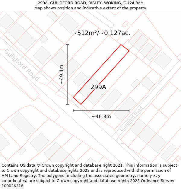 299A, GUILDFORD ROAD, BISLEY, WOKING, GU24 9AA: Plot and title map