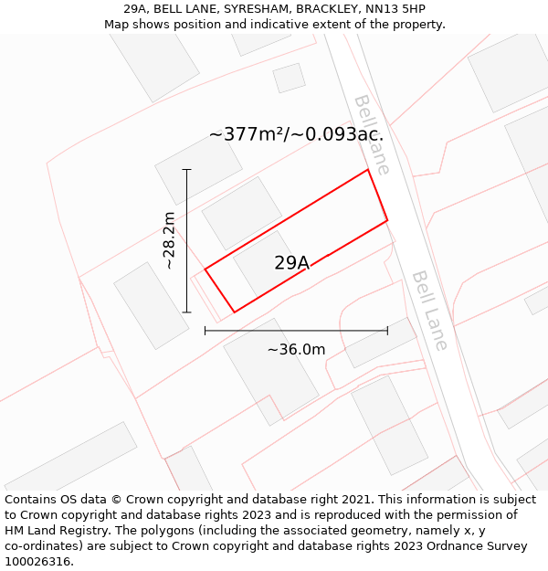 29A, BELL LANE, SYRESHAM, BRACKLEY, NN13 5HP: Plot and title map