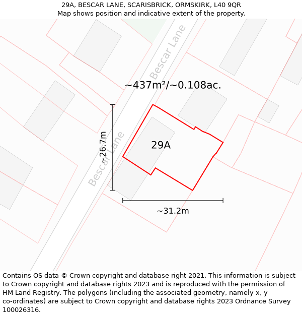 29A, BESCAR LANE, SCARISBRICK, ORMSKIRK, L40 9QR: Plot and title map