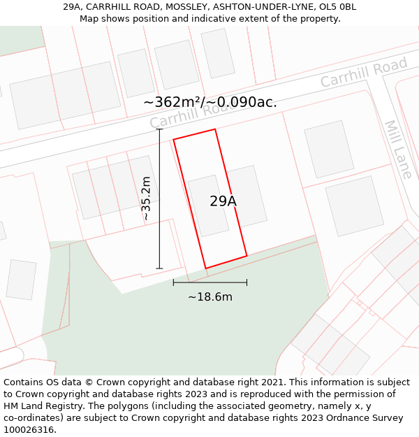 29A, CARRHILL ROAD, MOSSLEY, ASHTON-UNDER-LYNE, OL5 0BL: Plot and title map