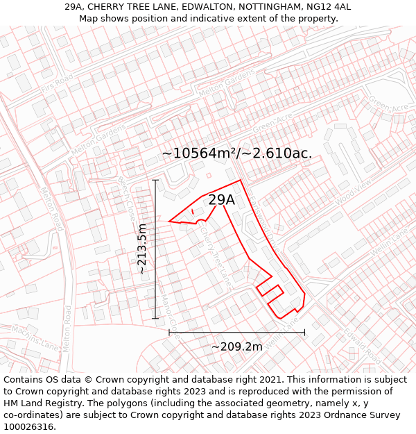 29A, CHERRY TREE LANE, EDWALTON, NOTTINGHAM, NG12 4AL: Plot and title map