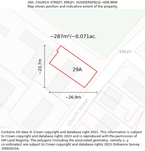 29A, CHURCH STREET, EMLEY, HUDDERSFIELD, HD8 9RW: Plot and title map