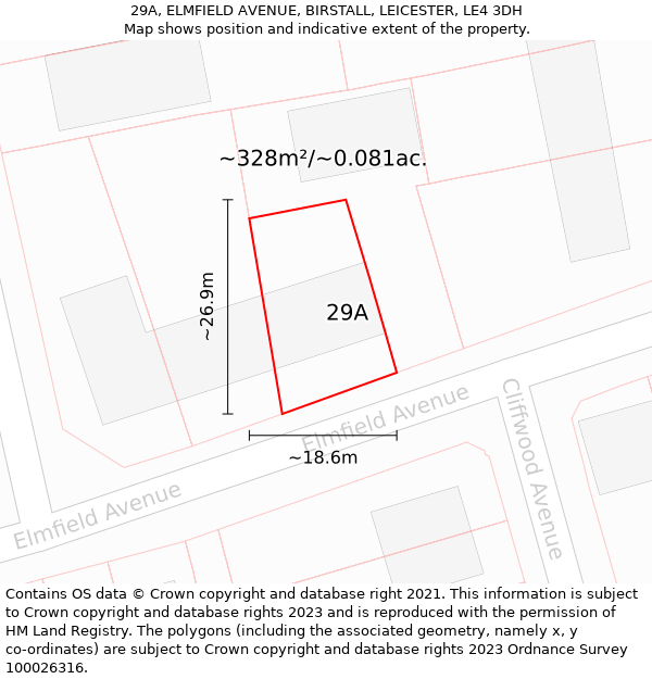 29A, ELMFIELD AVENUE, BIRSTALL, LEICESTER, LE4 3DH: Plot and title map