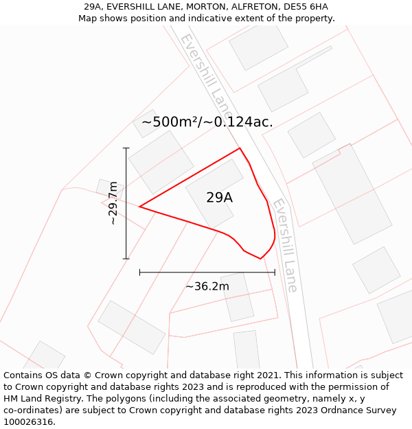 29A, EVERSHILL LANE, MORTON, ALFRETON, DE55 6HA: Plot and title map