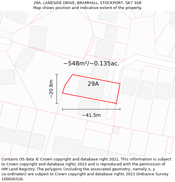 29A, LANESIDE DRIVE, BRAMHALL, STOCKPORT, SK7 3AR: Plot and title map