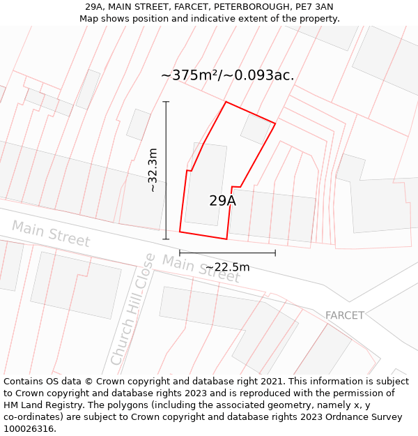 29A, MAIN STREET, FARCET, PETERBOROUGH, PE7 3AN: Plot and title map
