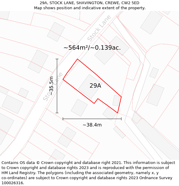 29A, STOCK LANE, SHAVINGTON, CREWE, CW2 5ED: Plot and title map