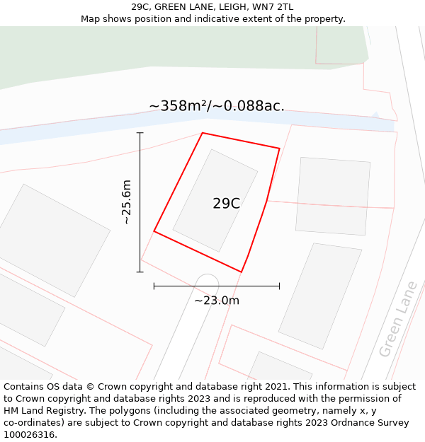 29C, GREEN LANE, LEIGH, WN7 2TL: Plot and title map