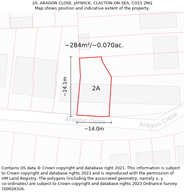 2A, ARAGON CLOSE, JAYWICK, CLACTON-ON-SEA, CO15 2NQ: Plot and title map