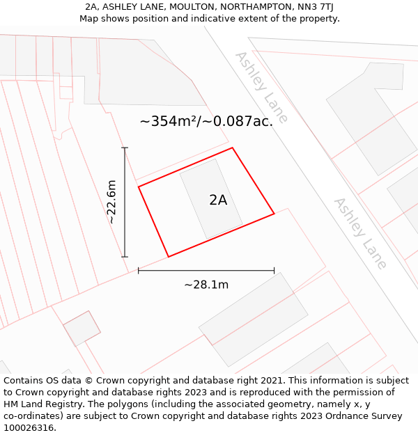 2A, ASHLEY LANE, MOULTON, NORTHAMPTON, NN3 7TJ: Plot and title map