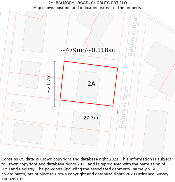 2A, BALMORAL ROAD, CHORLEY, PR7 1LQ: Plot and title map