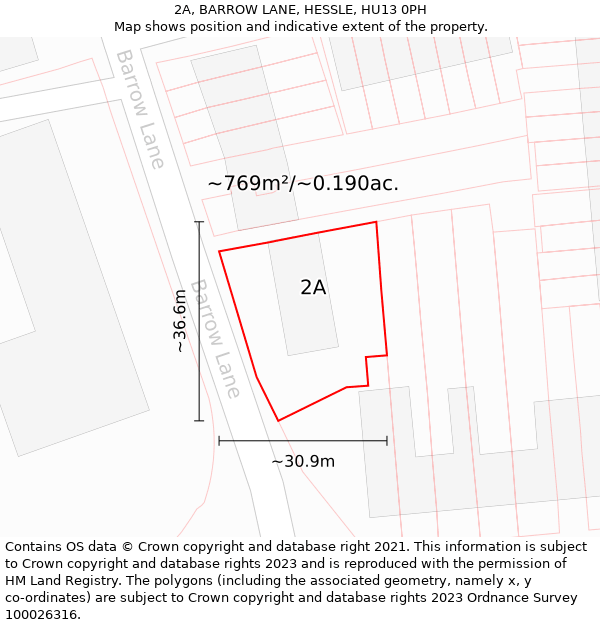 2A, BARROW LANE, HESSLE, HU13 0PH: Plot and title map