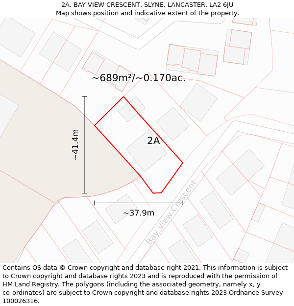 2A, BAY VIEW CRESCENT, SLYNE, LANCASTER, LA2 6JU: Plot and title map