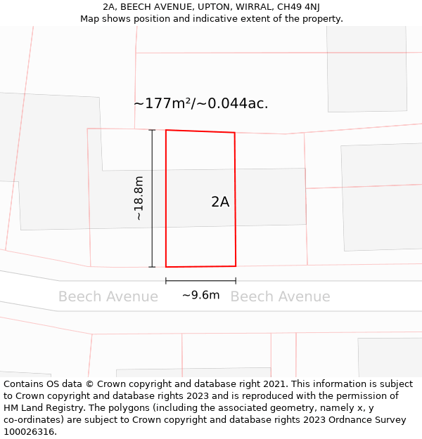 2A, BEECH AVENUE, UPTON, WIRRAL, CH49 4NJ: Plot and title map