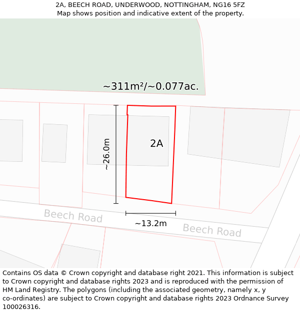 2A, BEECH ROAD, UNDERWOOD, NOTTINGHAM, NG16 5FZ: Plot and title map