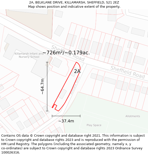 2A, BELKLANE DRIVE, KILLAMARSH, SHEFFIELD, S21 2EZ: Plot and title map