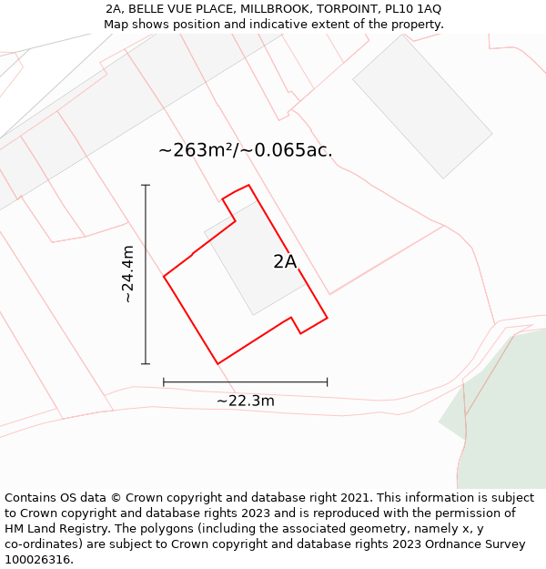 2A, BELLE VUE PLACE, MILLBROOK, TORPOINT, PL10 1AQ: Plot and title map