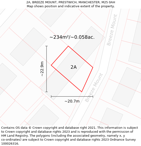 2A, BREEZE MOUNT, PRESTWICH, MANCHESTER, M25 0AH: Plot and title map