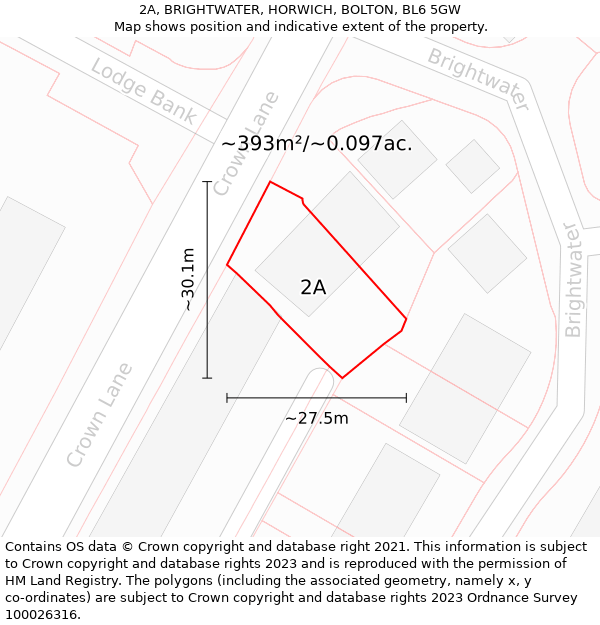 2A, BRIGHTWATER, HORWICH, BOLTON, BL6 5GW: Plot and title map