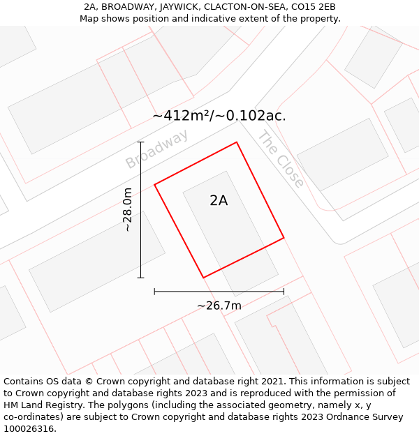 2A, BROADWAY, JAYWICK, CLACTON-ON-SEA, CO15 2EB: Plot and title map