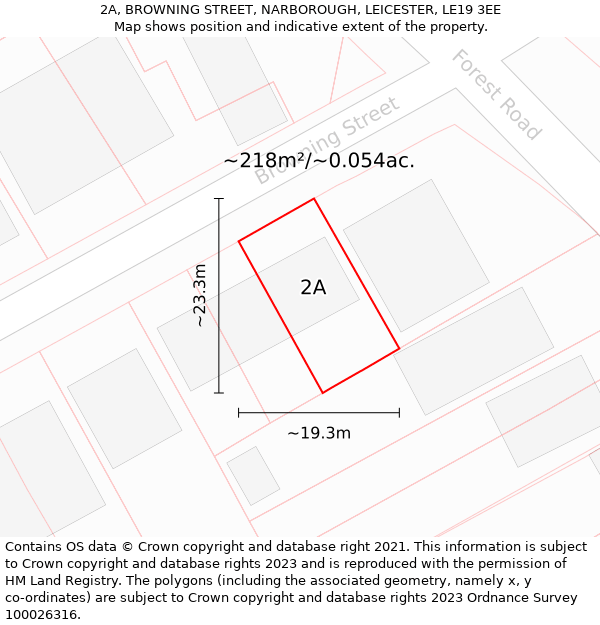 2A, BROWNING STREET, NARBOROUGH, LEICESTER, LE19 3EE: Plot and title map
