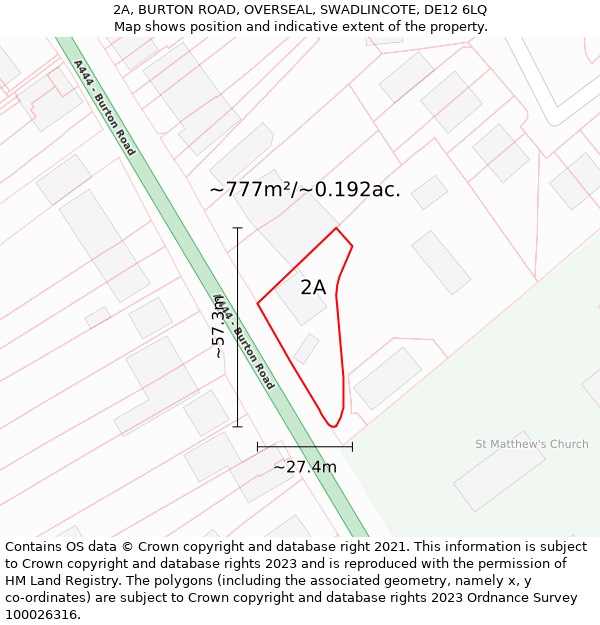 2A, BURTON ROAD, OVERSEAL, SWADLINCOTE, DE12 6LQ: Plot and title map