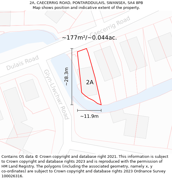 2A, CAECERRIG ROAD, PONTARDDULAIS, SWANSEA, SA4 8PB: Plot and title map