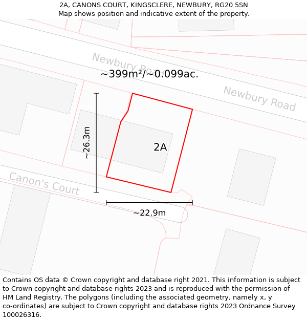 2A, CANONS COURT, KINGSCLERE, NEWBURY, RG20 5SN: Plot and title map