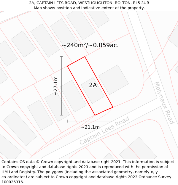 2A, CAPTAIN LEES ROAD, WESTHOUGHTON, BOLTON, BL5 3UB: Plot and title map